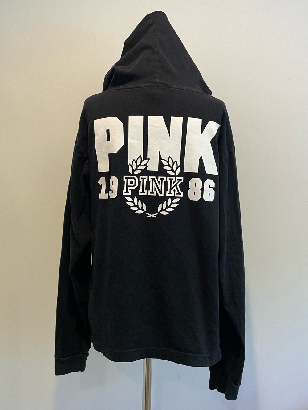PINK Victoria's Secret Black Hooded Long-Sleeve Top - size medium